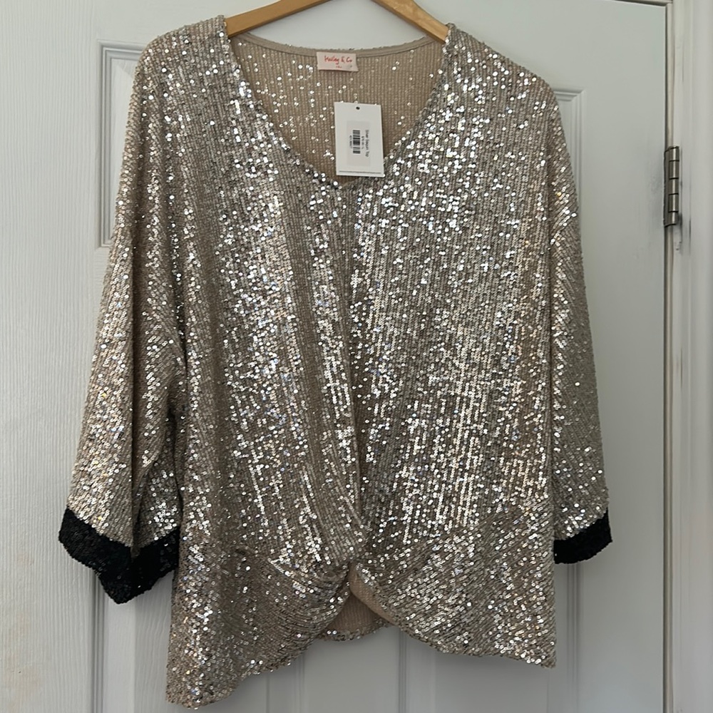 Hailey&Co Sequined silver and black relaxed-fit top